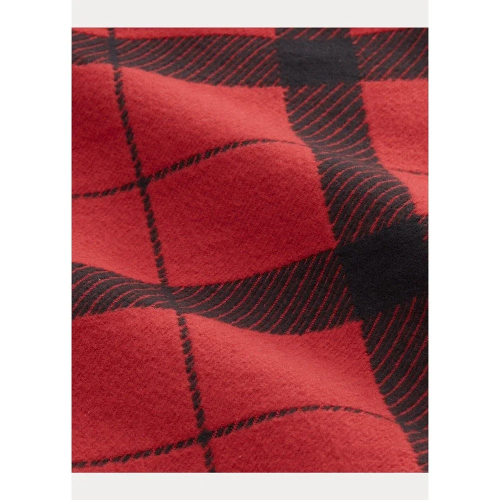 Polo Ralph Lauren‎ Home Oakwood Cotton Throw Red Black Blanket Big Pony 50 X 70